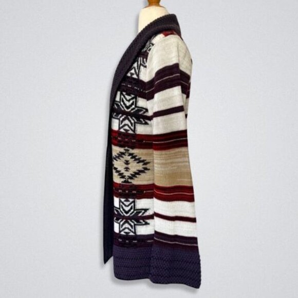 BCBGMaxazria Knit Cardigan Sweater Open Front Southwestern Aztec Multicolor W L - Picture 3 of 9